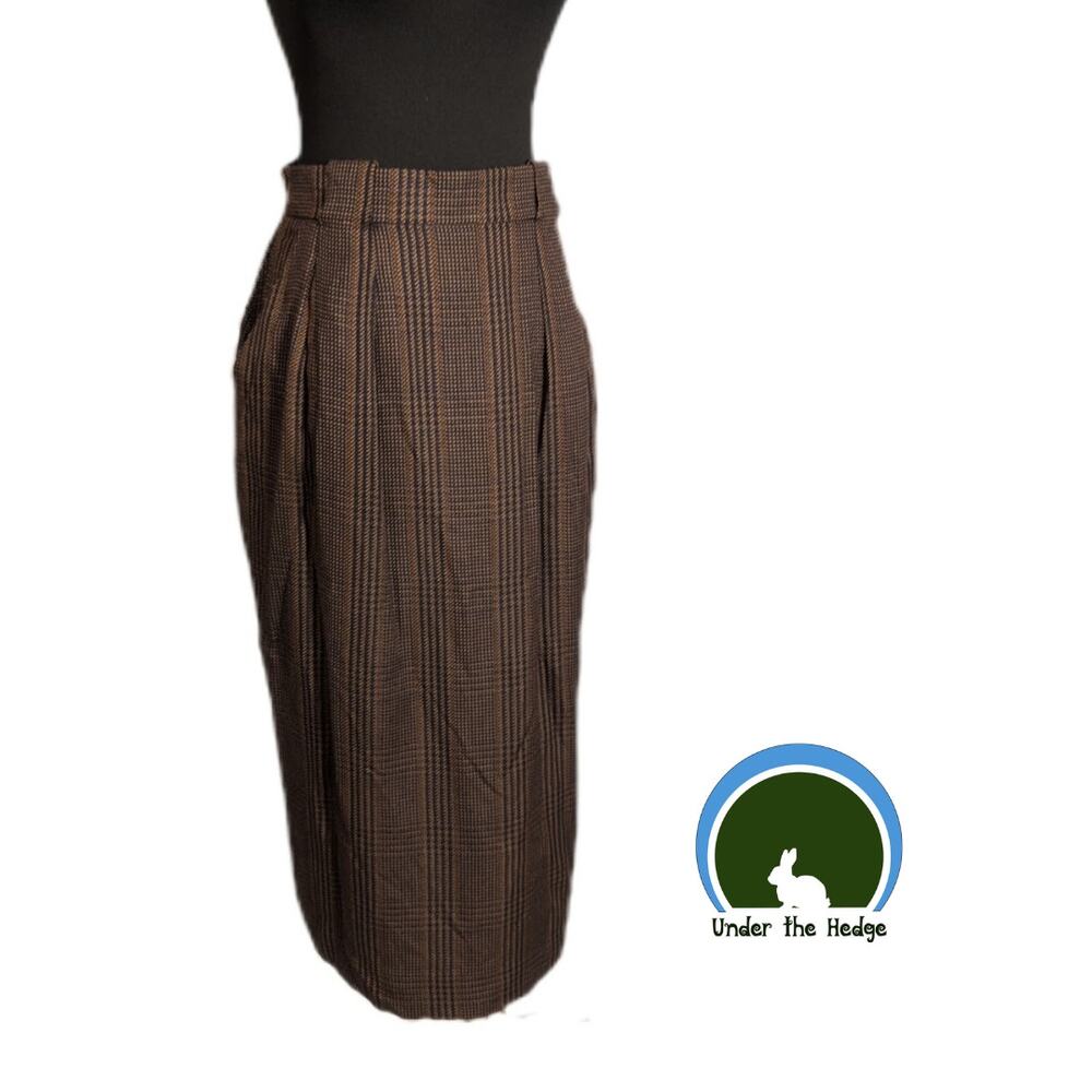 Vtg 80s Paul Stanley Brown Plaid Midi Lined Skirt Fits Small Academia Classic